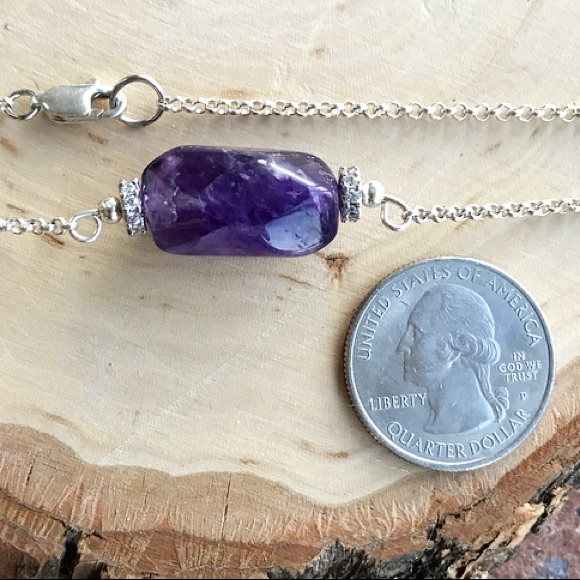 Amethyst white gold plated cz spacers necklace - Picture 5 of 8